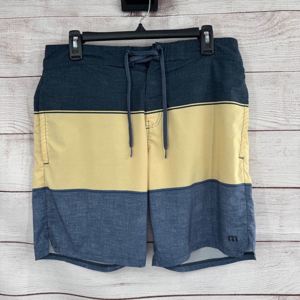 Travis Mathew Swim Trunks Board Shorts‎ Drawstring Closure Blue Beige Mens 32